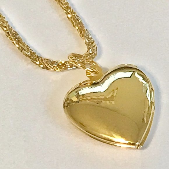 Vintage Victorian Heart Locket Necklace Gold Plated 24" Chain Photo Picture - Picture 5 of 10